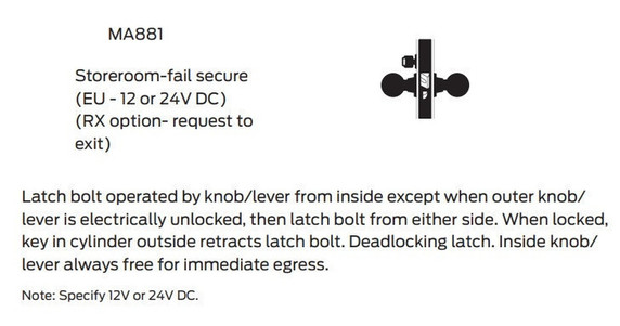 Falcon MA881P SN Storeroom-Fail Secure Mortise Lock
