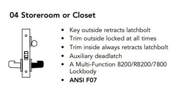 Sargent 8204 LNB Storeroom or Closet Mortise Lock