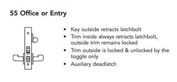 Sargent 60-8255 LNB Office or Entry Mortise Lock, Accepts Large Format IC Core (LFIC)