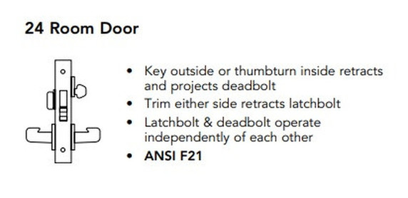 Sargent 8224 LNB 26D Room Door Mortise Lock, Satin Chrome Finish