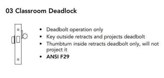 Sargent 60-8203 26D Classroom Deadlock Mortise Deadbolt Only, Accepts Large Format IC Core (LFIC), Satin Chrome Finish