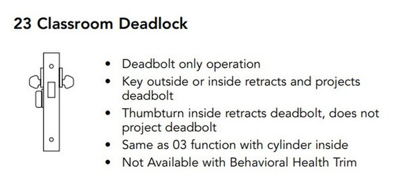 Sargent 8223 26D Classroom Deadlock Mortise Deadbolt Only, Satin Chrome Finish