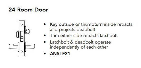 Sargent 60-8224 LNJ Room Door Mortise Lock, Accepts Large Format IC Core (LFIC)