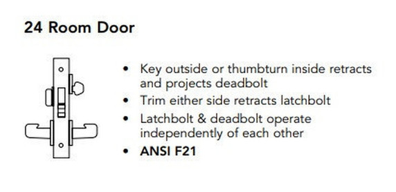 Sargent LC-8224 LNJ Room Door Mortise Lock, Conventional Less Cylinder