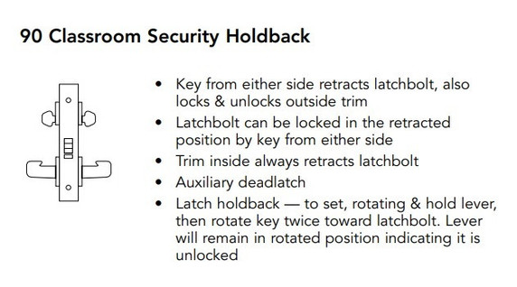 Sargent 60-8290 LNJ 26D Classroom Security Holdback Mortise Lock, Accepts Large Format IC Core (LFIC), Satin Chrome Finish