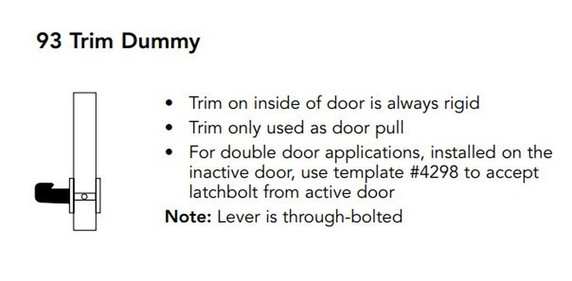 Sargent 8293 LNJ Trim Dummy Mortise Lock