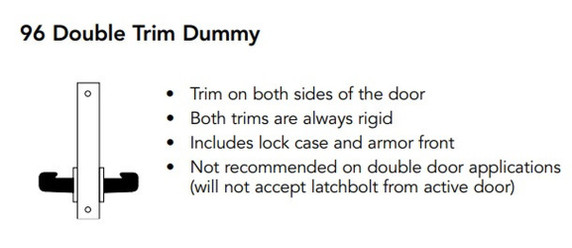 Sargent 8296 LNJ 26D Double Trim Dummy Mortise Lock, Satin Chrome Finish