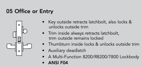 Sargent 70-8205 LNL Office or Entry Mortise Lock, Accepts Small Format IC Core (SFIC)