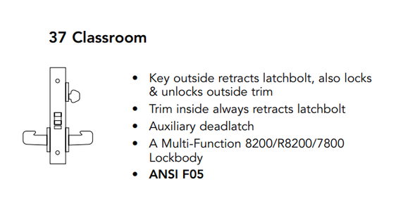 Sargent 60-8237 LNL Classroom Mortise Lock, Accepts Large Format IC Core (LFIC)