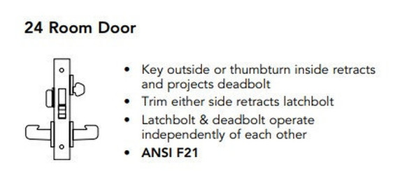 Sargent 60-8224 LNL Room Door Mortise Lock, Accepts Large Format IC Core (LFIC)