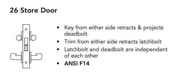 Sargent 60-8226 LNL Store Door Mortise Lock, Accepts Large Format IC Core (LFIC)