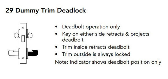 Sargent 60-8229 LNL Dummy Trim Deadlock Mortise Lock, Accepts Large Format IC Core (LFIC)