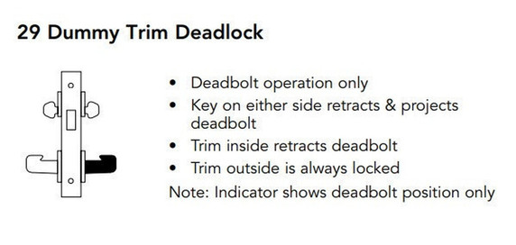 Sargent LC-8229 LNL Dummy Trim Deadlock Mortise Lock, Conventional Less Cylinder