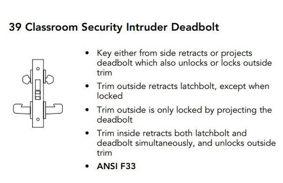 Sargent LC-8239 LNL 26D Classroom Security Intruder Deadbolt Mortise Lock, Conventional Less Cylinder, Satin Chrome Finish