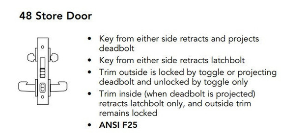 Sargent 70-8248 LNL 26D Store Door Mortise Lock, Accepts Small Format IC Core (SFIC), Satin Chrome Finish