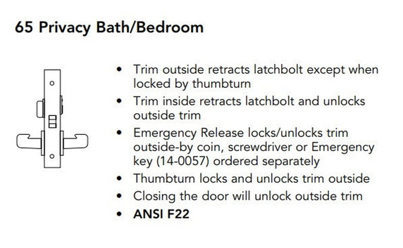 Sargent 8265 LNL 26D Privacy Bath/Bedroom Mortise Lock, Satin Chrome Finish