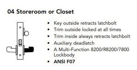 Sargent 8204 LNP Storeroom or Closet Mortise Lock