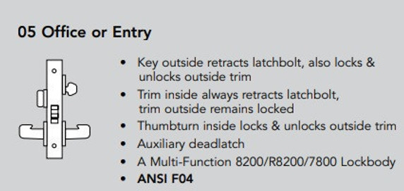 Sargent 70-8205 LNP Office or Entry Mortise Lock, Accepts Small Format IC Core (SFIC)