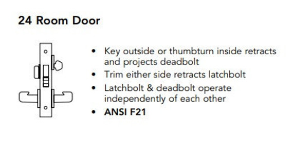 Sargent 60-8224 LNP Room Door Mortise Lock, Accepts Large Format IC Core (LFIC)