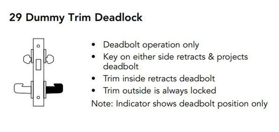 Sargent 60-8229 LNP Dummy Trim Deadlock Mortise Lock, Accepts Large Format IC Core (LFIC)