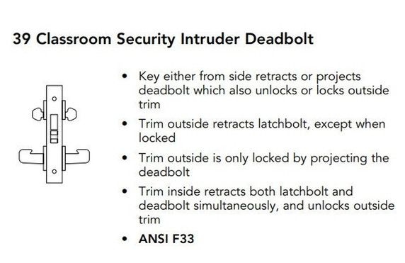 Sargent 8239 LNP 26D Classroom Security Intruder Deadbolt Mortise Lock, Satin Chrome Finish