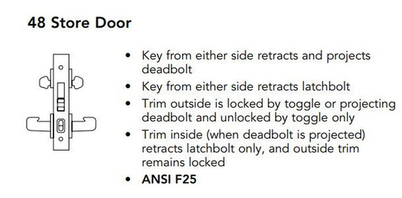 Sargent LC-8248 LNP 26D Store Door Mortise Lock, Conventional Less Cylinder, Satin Chrome Finish