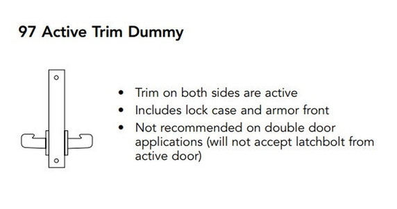 Sargent 8297 LNP 26D Active Trim Dummy Mortise Lock, Satin Chrome Finish