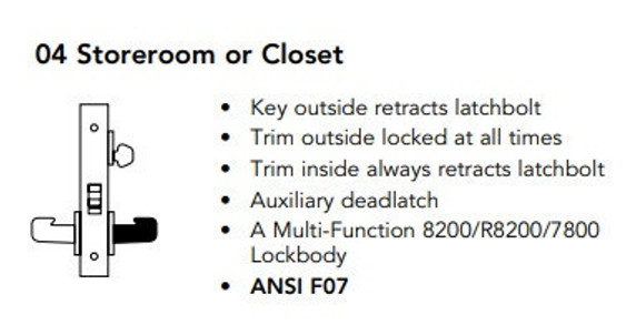 Sargent 60-8204 LW1B 26D Storeroom or Closet Mortise Lock, Accepts Large Format IC Core (LFIC), Satin Chrome Finish
