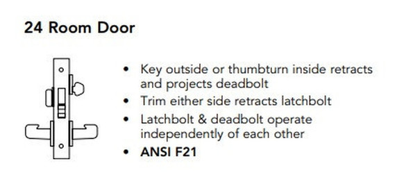 Sargent 8224 LW1B 26D Room Door Mortise Lock, Satin Chrome Finish