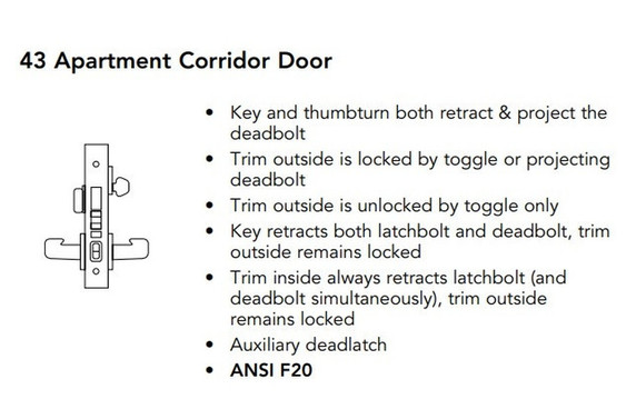 Sargent 8243 LW1B 26D Apartment Corridor Door Mortise Lock, Satin Chrome Finish