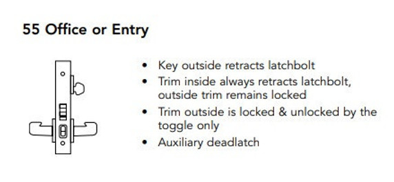 Sargent 60-8255 LW1J 26D Office or Entry Mortise Lock, Accepts Large Format IC Core (LFIC), Satin Chrome Finish