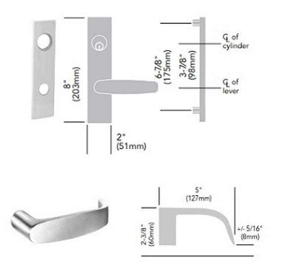 Sargent 70-8205 LW1L Office or Entry Mortise Lock, Accepts Small Format IC Core (SFIC)