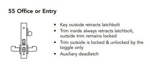 Sargent 8255 LW1L Office or Entry Mortise Lock