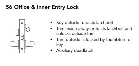 Sargent 70-8256 LW1L 26D Office & Inner Entry Mortise Lock, Accepts Small Format IC Core (SFIC), Satin Chrome Finish