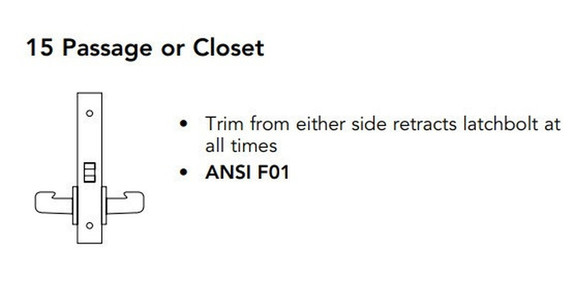Sargent 8215 LW1L Passage or Closet Mortise Lock