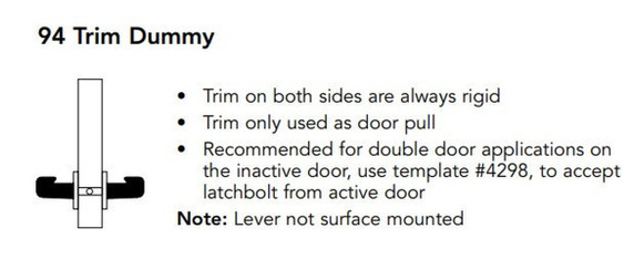 Sargent 8294 LW1L 26D Trim Dummy Mortise Lock, Satin Chrome Finish