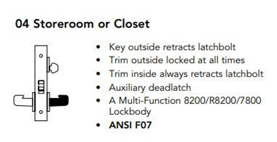 Sargent 60-8204 LW1P 26D Storeroom or Closet Mortise Lock, Accepts Large Format IC Core (LFIC), Satin Chrome Finish