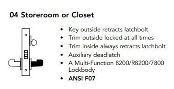 Sargent 70-8204 LW1P 26D Storeroom or Closet Mortise Lock, Accepts Small Format IC Core (SFIC), Satin Chrome Finish