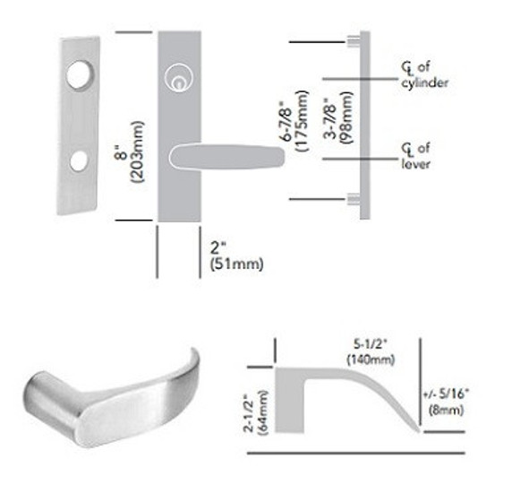 Sargent 60-8205 LW1P 32 Office or Entry Mortise Lock, Accepts Large Format IC Core (LFIC), Bright Stainless Steel Finish