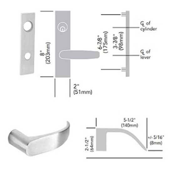 Sargent 8289 LW1P 26D Holdback Mortise Lock, Satin Chrome Finish