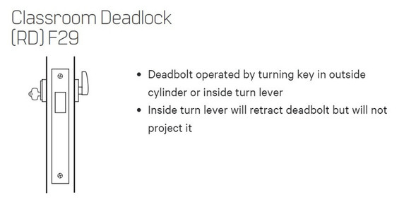 BEST 45H7RD 626 Grade 1 Classroom Deadlock Mortise Lock, Satin Chrome Finish