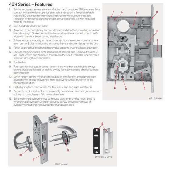 BEST 45H7YD Grade 1 Deadlock Mortise Lock