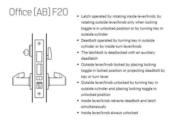 BEST 45H7AB 15J Grade 1 Office Mortise  Lever Lock