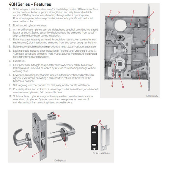 BEST 45H7A 3J Grade 1 Office Mortise Lever Lock