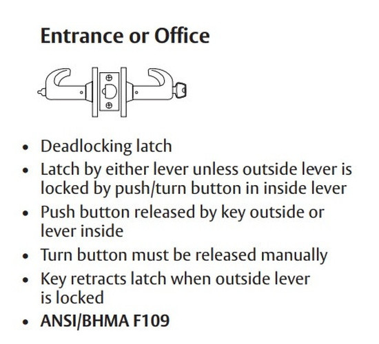 Sargent 28-7G05 LL Entrance or Office Cylindrical Lever Lock