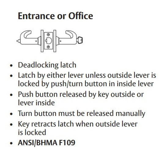 Sargent 28-7G05 LP Entrance or Office Cylindrical Lever Lock