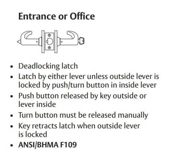 Sargent 2860-7G05 LL Entrance or Office Cylindrical Lever Lock, Accepts Large Format IC core (LFIC)