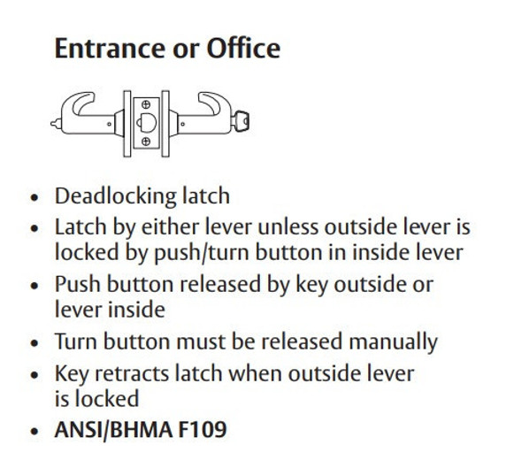 Sargent 2860-7G05 LB Entrance or Office Cylindrical Lever Lock, Accepts Large Format IC Core (LFIC)