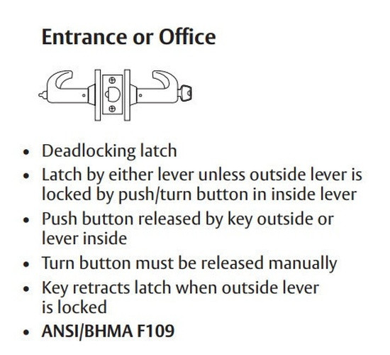 Sargent 2870-7G05 LB Entrance or Office Cylindrical Lever Lock, Accepts Small Format IC Core (SFIC)