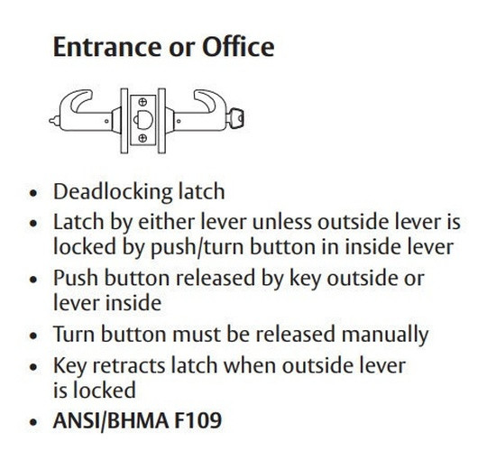Sargent 2870-7G05 LP Entrance or Office Cylindrical Lever Lock, Accepts Small Format IC Core (SFIC)
